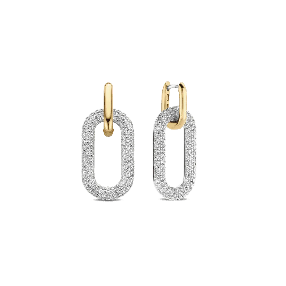 Milano Pave Oval Link Earrings - Gold - 7844ZY