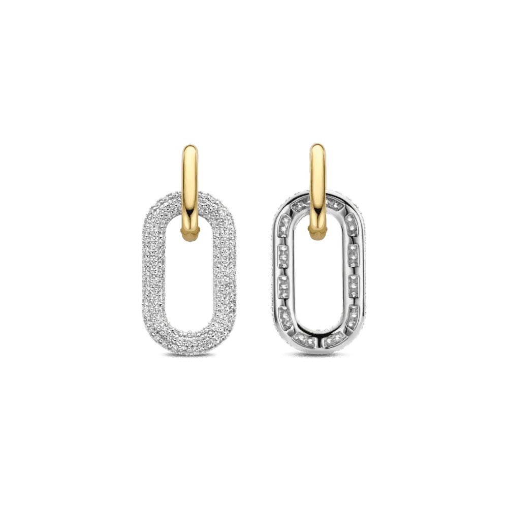 Milano Pave Oval Link Earrings - Gold - 7844ZY