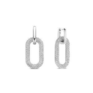 Milano Pave Oval Link Earrings - Silver - 7844ZI