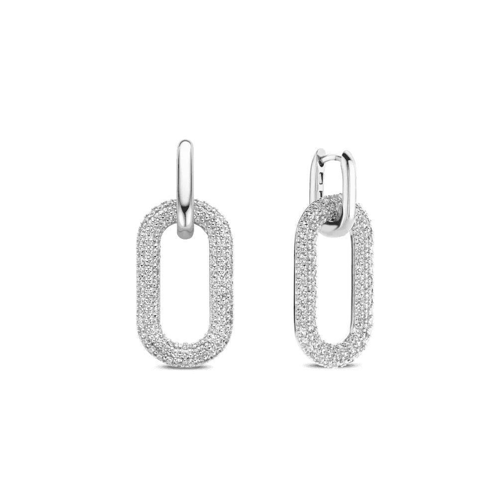 Milano Pave Oval Link Earrings - Silver - 7844ZI