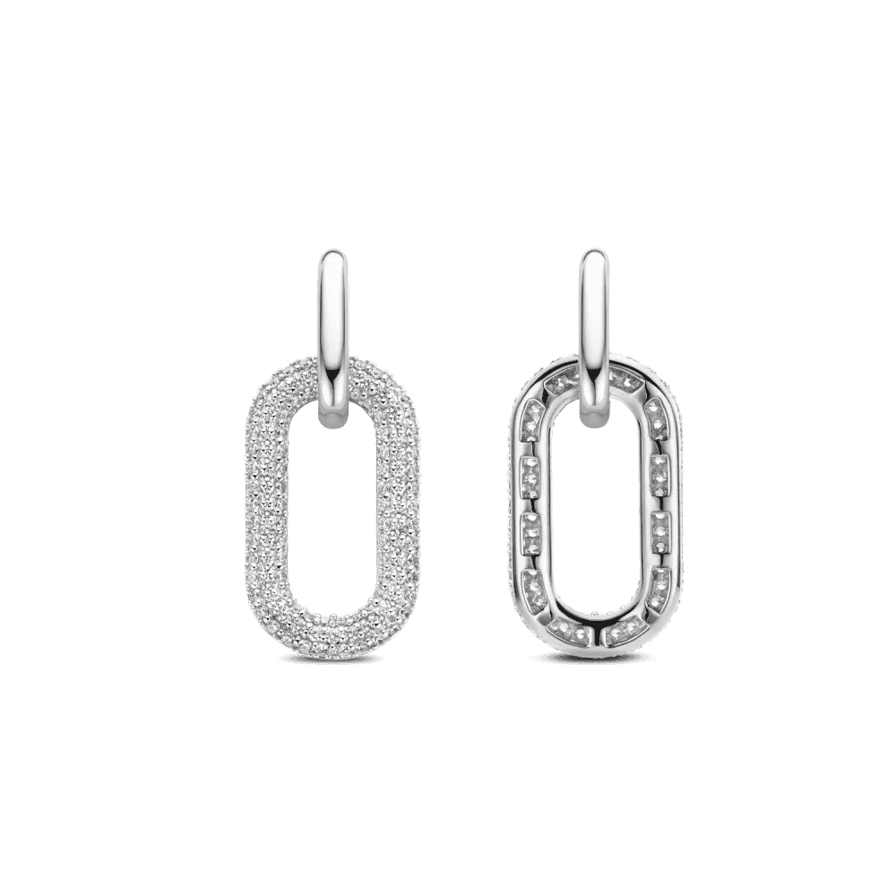 Milano Pave Oval Link Earrings - Silver - 7844ZI