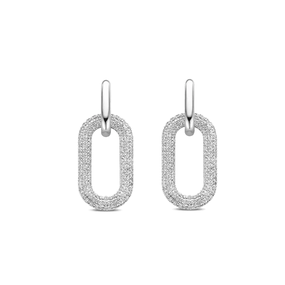 Milano Pave Oval Link Earrings - Silver - 7844ZI