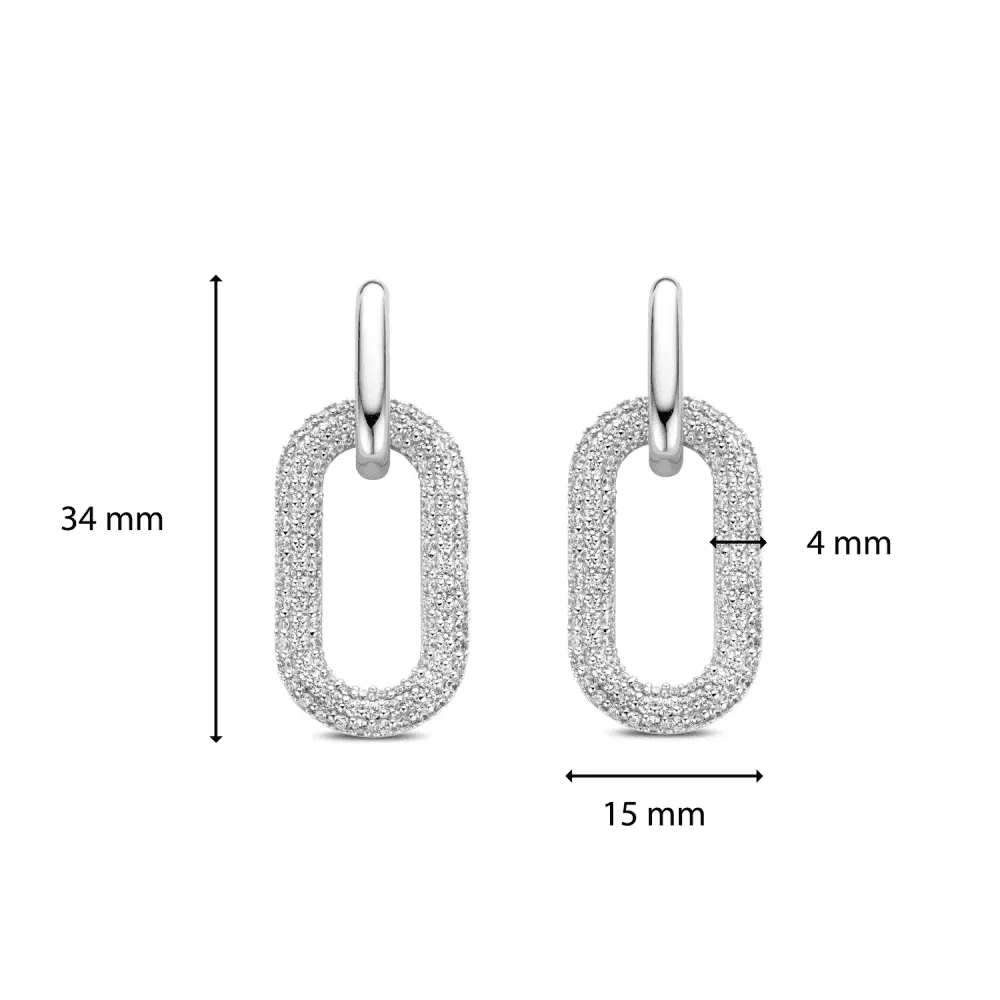 Milano Pave Oval Link Earrings - Silver - 7844ZI