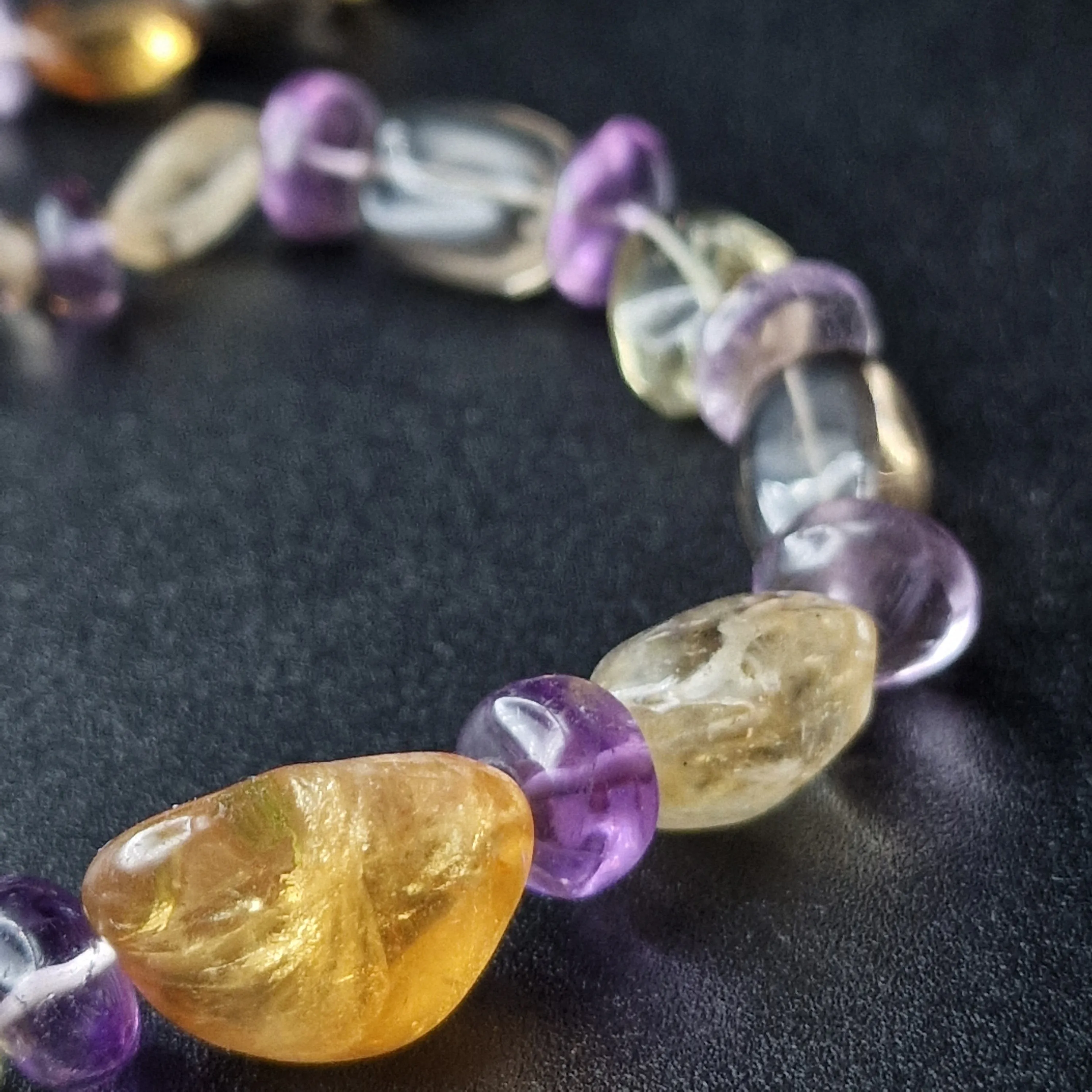 Natural Amethyst, Citrine and Clear Quartz Crystal Necklace Jewellery