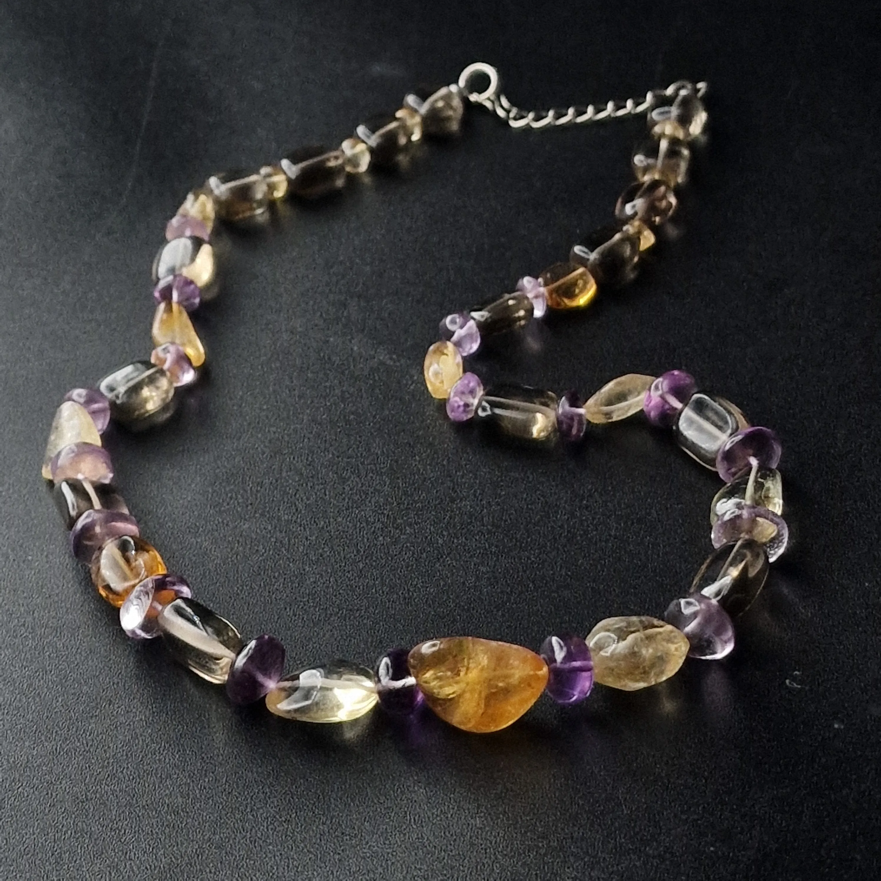 Natural Amethyst, Citrine and Clear Quartz Crystal Necklace Jewellery