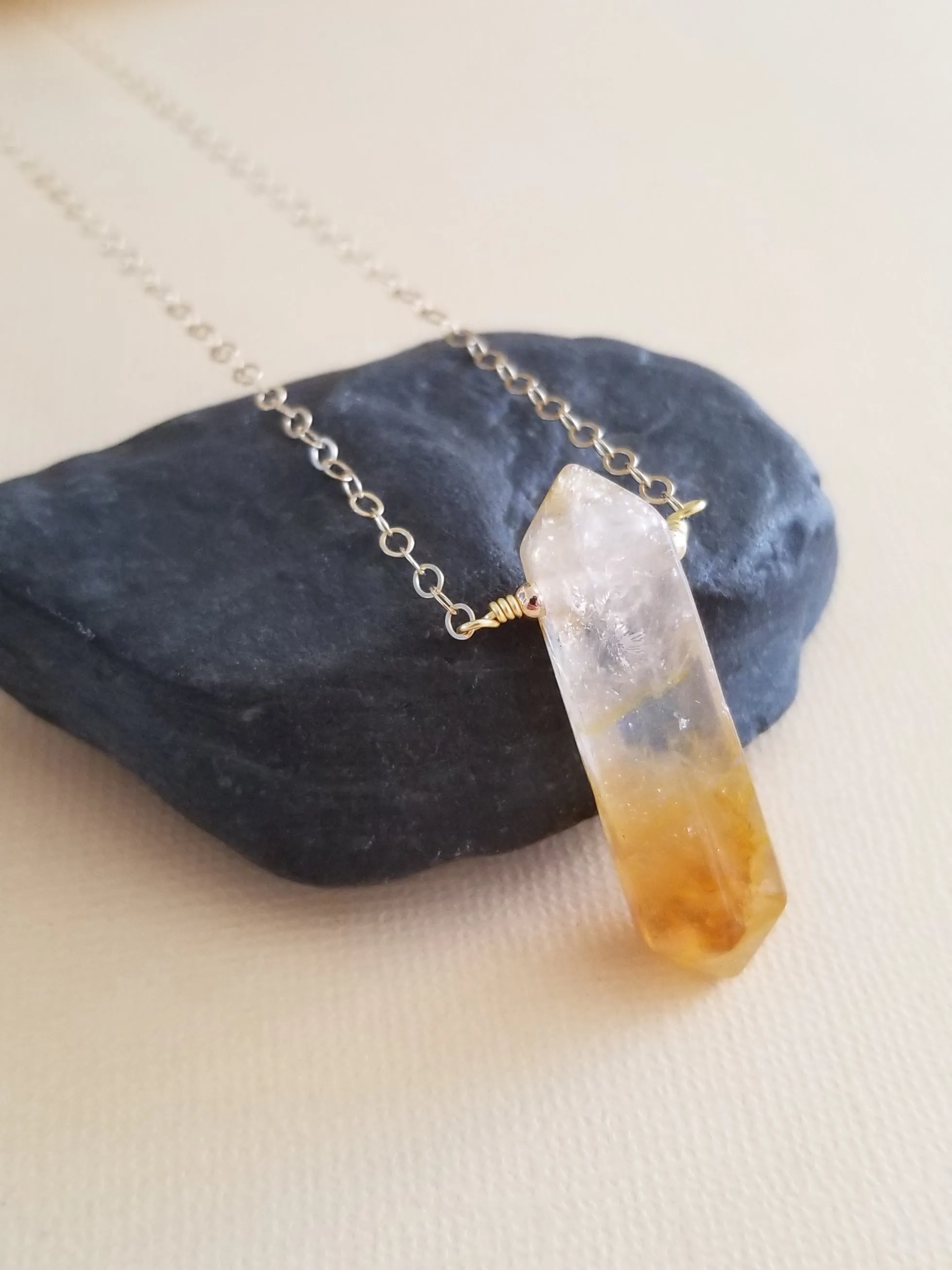 Natural Citrine Crystal Point Pendant Necklace