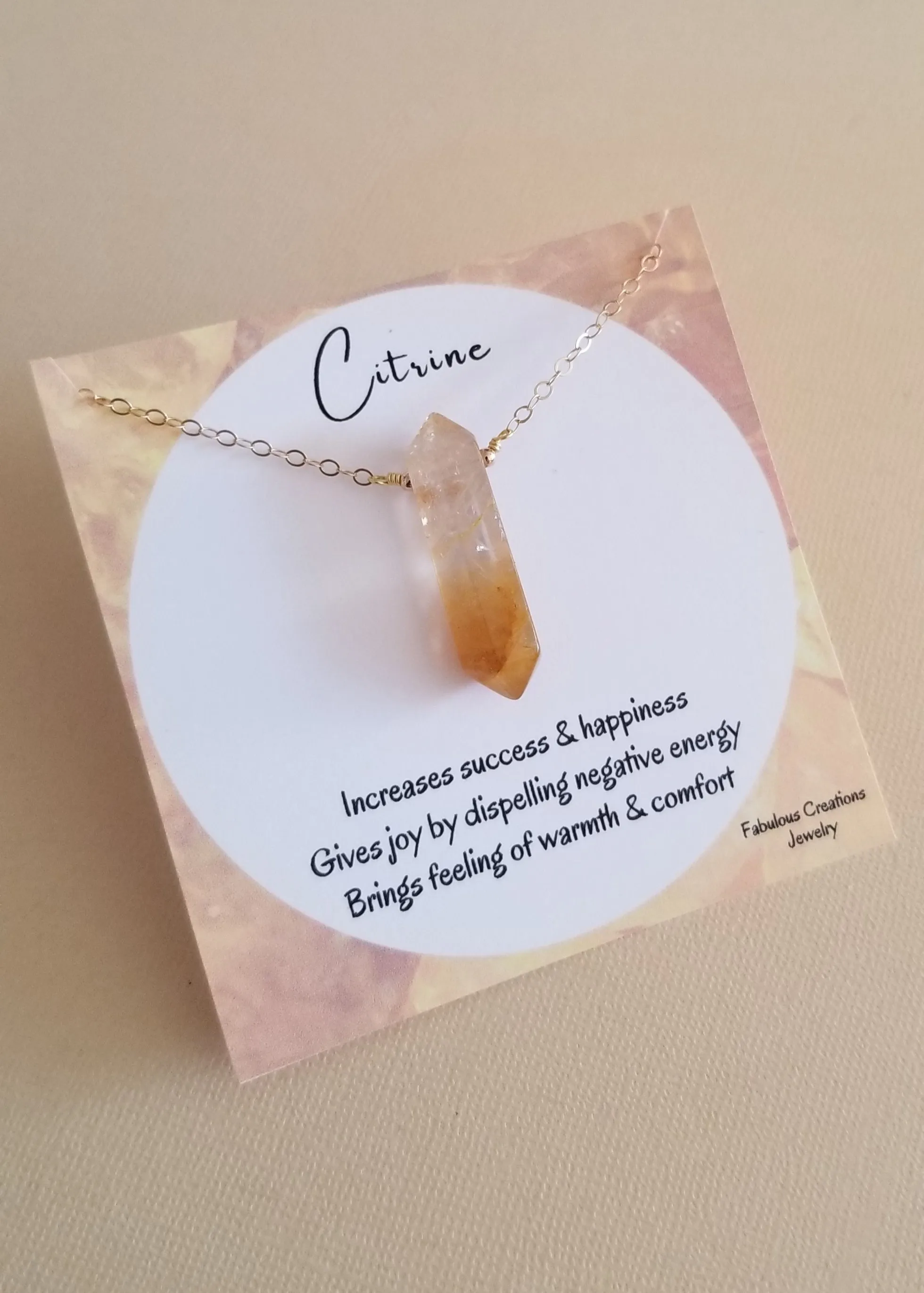 Natural Citrine Crystal Point Pendant Necklace