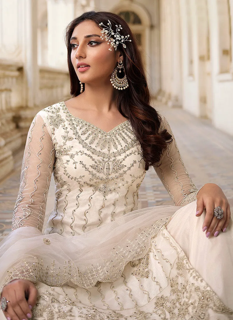 Off White Pakistani Designer Pant Style Suit