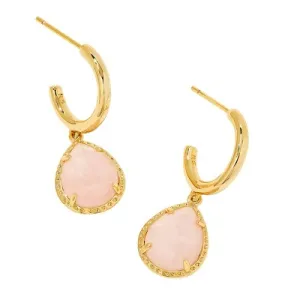 Open Box - Kendra Scott Sami Quartz Huggie 14K Gold Over Brass Drop Earrings - Rose Quartz