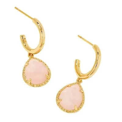 Open Box - Kendra Scott Sami Quartz Huggie 14K Gold Over Brass Drop Earrings - Rose Quartz