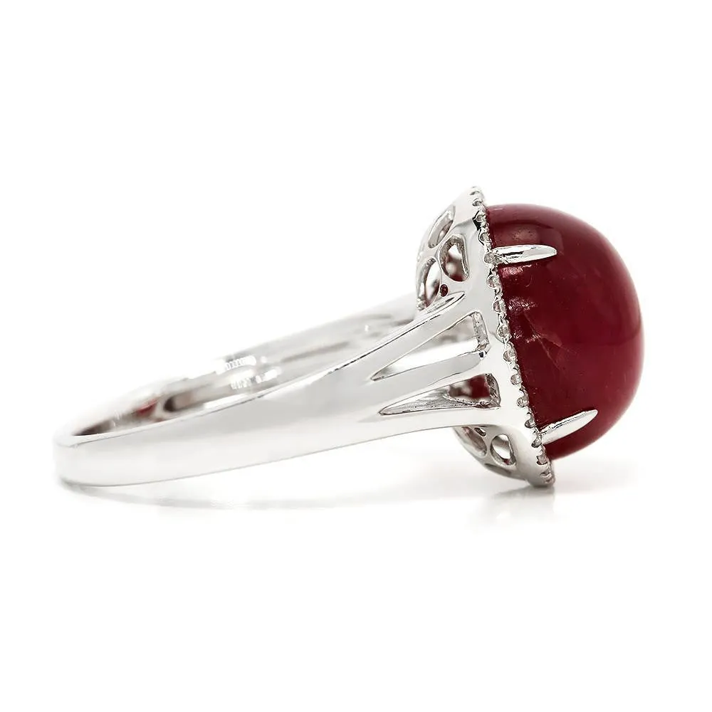 Oval Cabochon Ruby Halo Ring with Diamonds 18K 11.28ctw