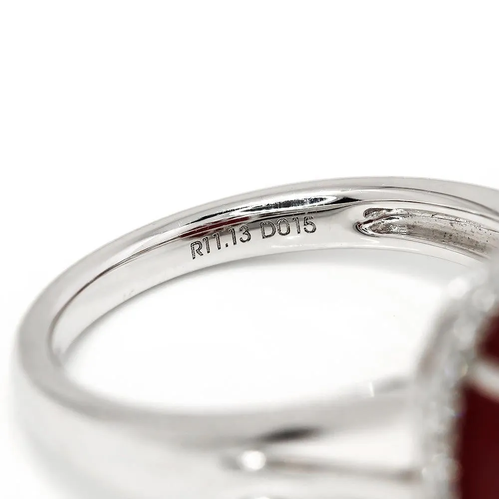 Oval Cabochon Ruby Halo Ring with Diamonds 18K 11.28ctw
