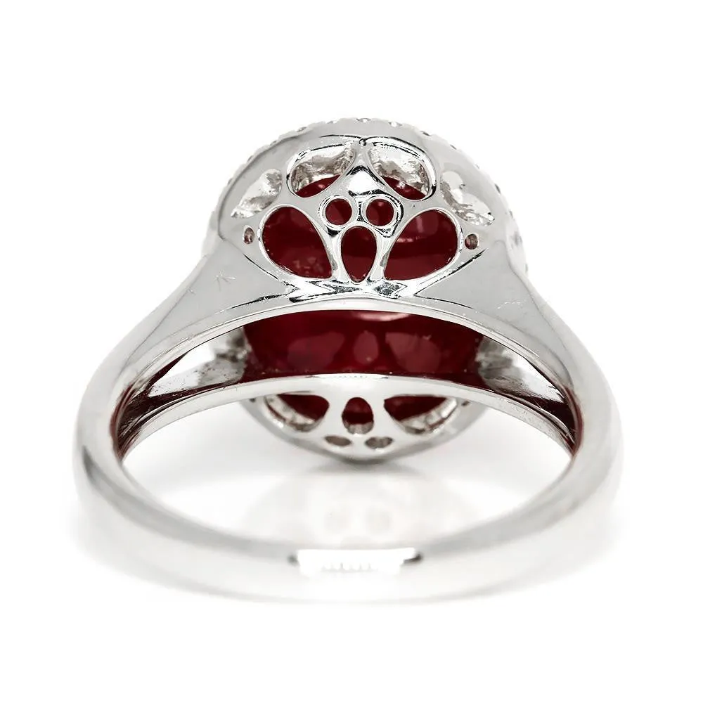 Oval Cabochon Ruby Halo Ring with Diamonds 18K 11.28ctw