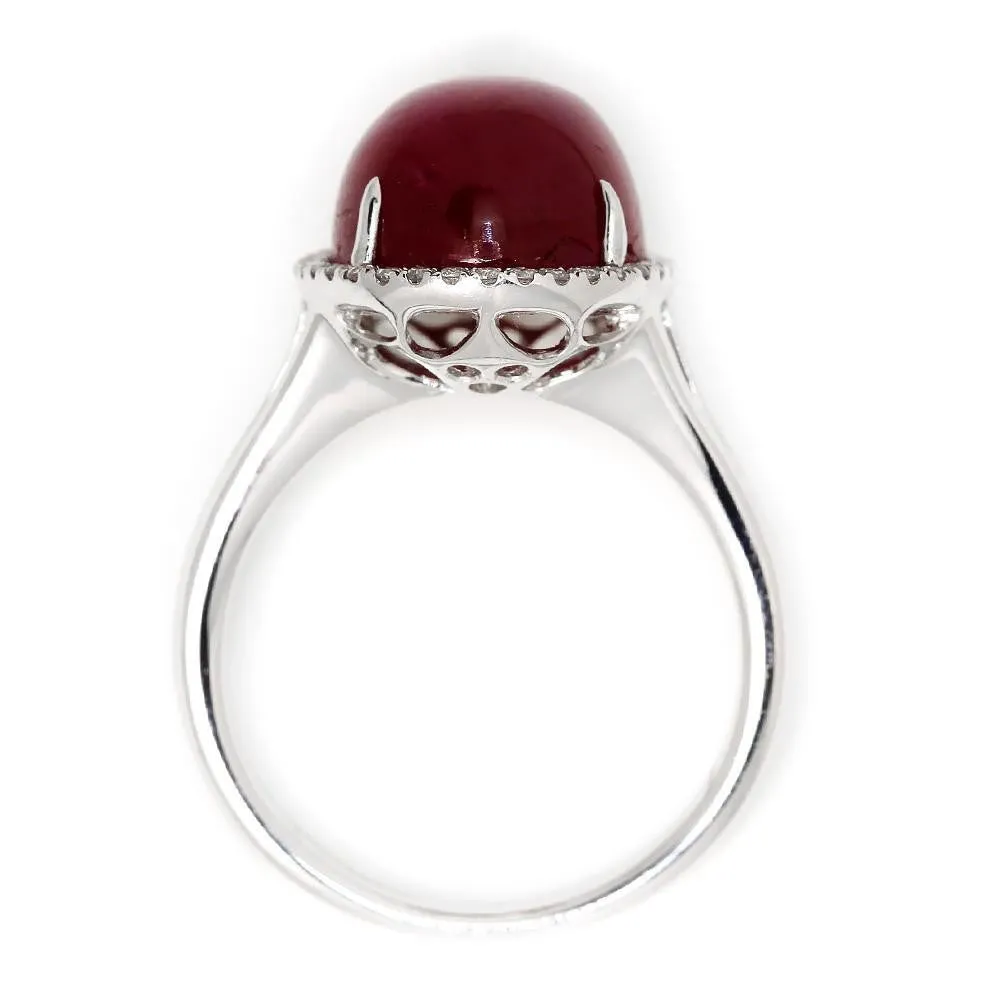 Oval Cabochon Ruby Halo Ring with Diamonds 18K 11.28ctw