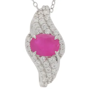 Oval Red Ruby Sterling Silver Pendant with Accent
