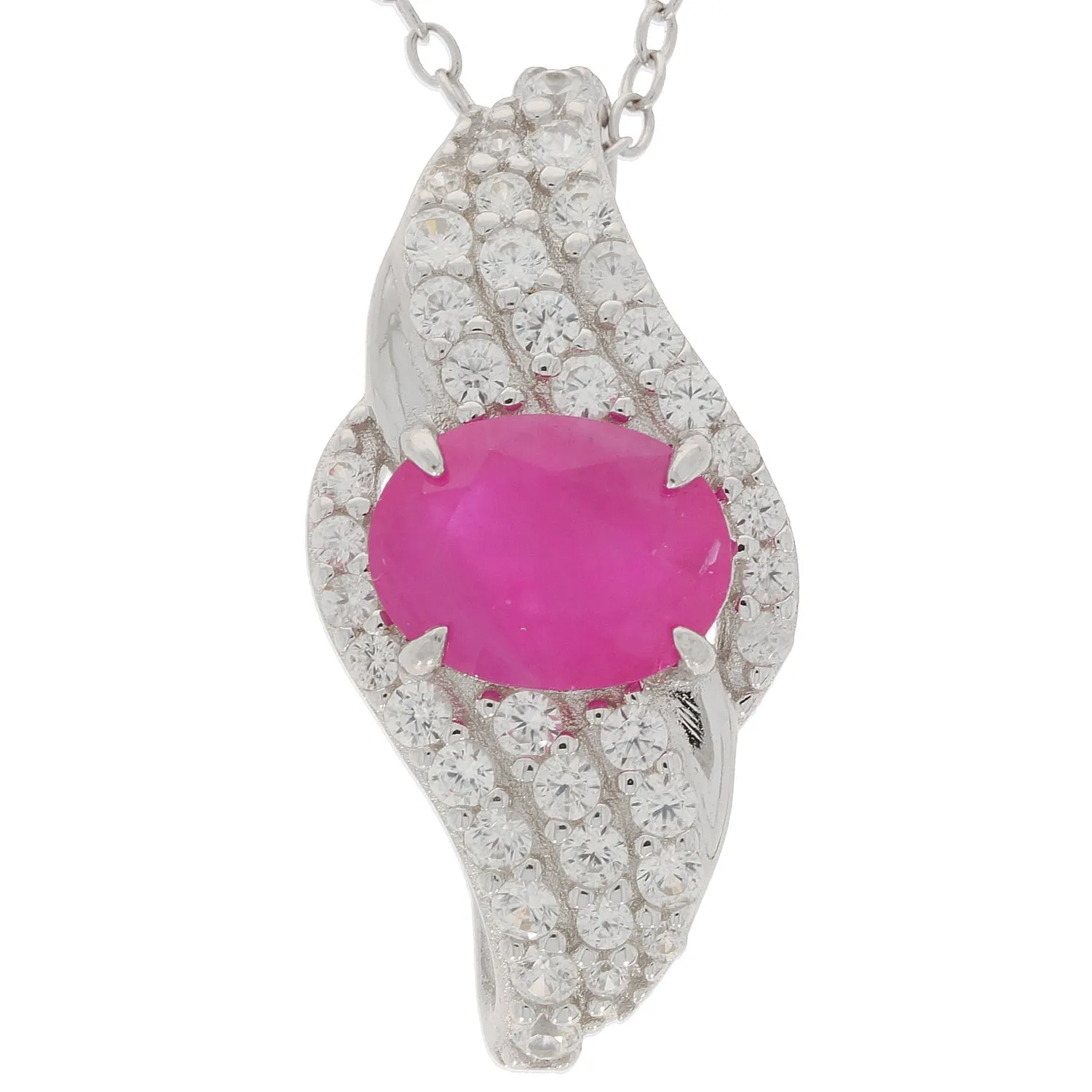 Oval Red Ruby Sterling Silver Pendant with Accent