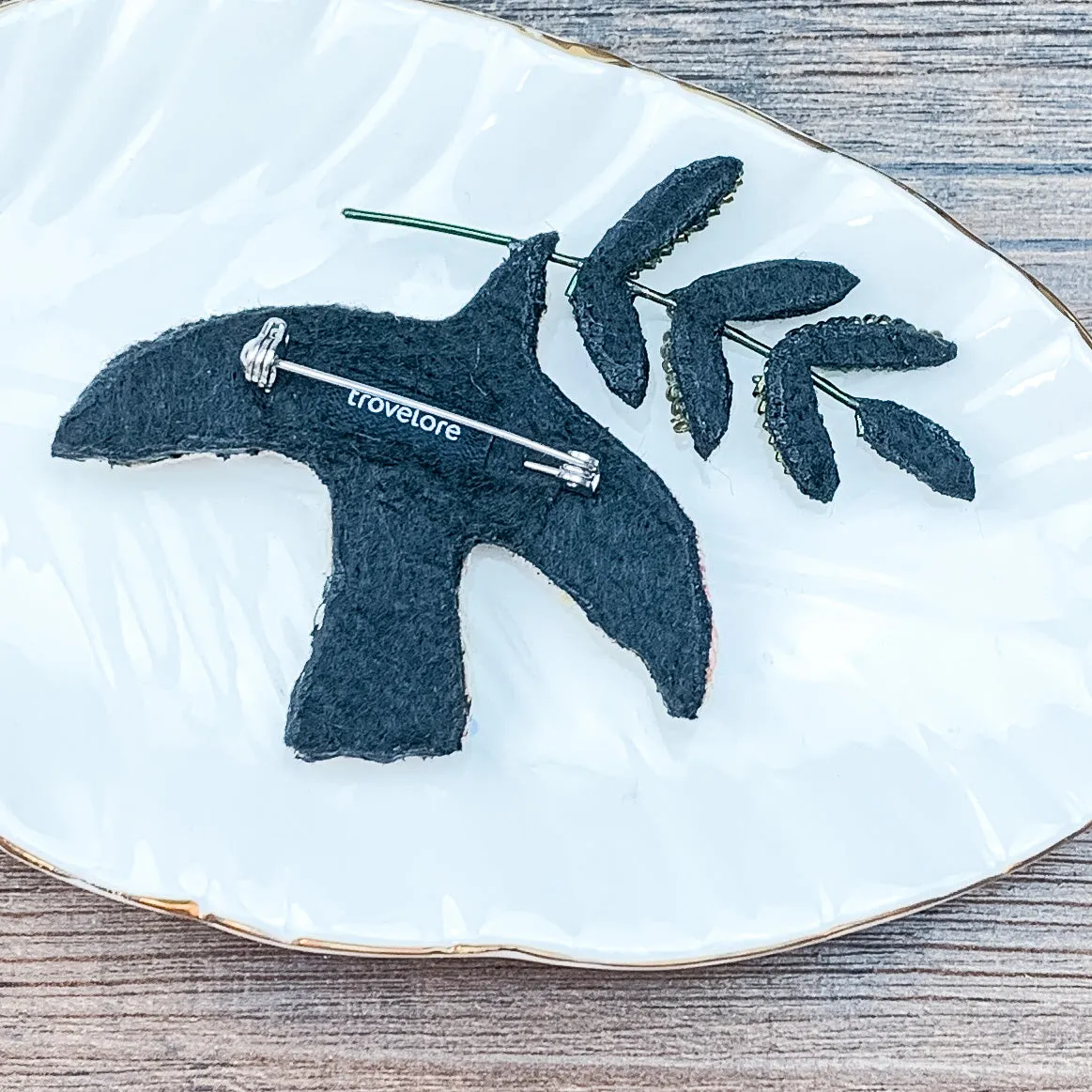Peace Dove Hand Embroidered Beaded Brooch