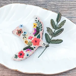 Peace Dove Hand Embroidered Beaded Brooch