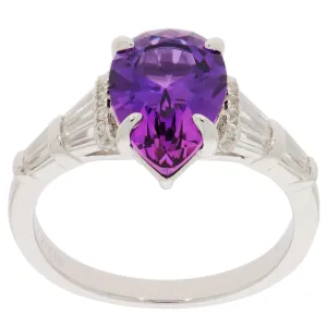 Pear Purple Amethyst Sterling Silver Ring with Accent