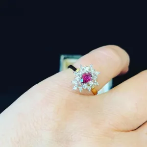 Pear Shape Ruby and Diamond Cluster Ring