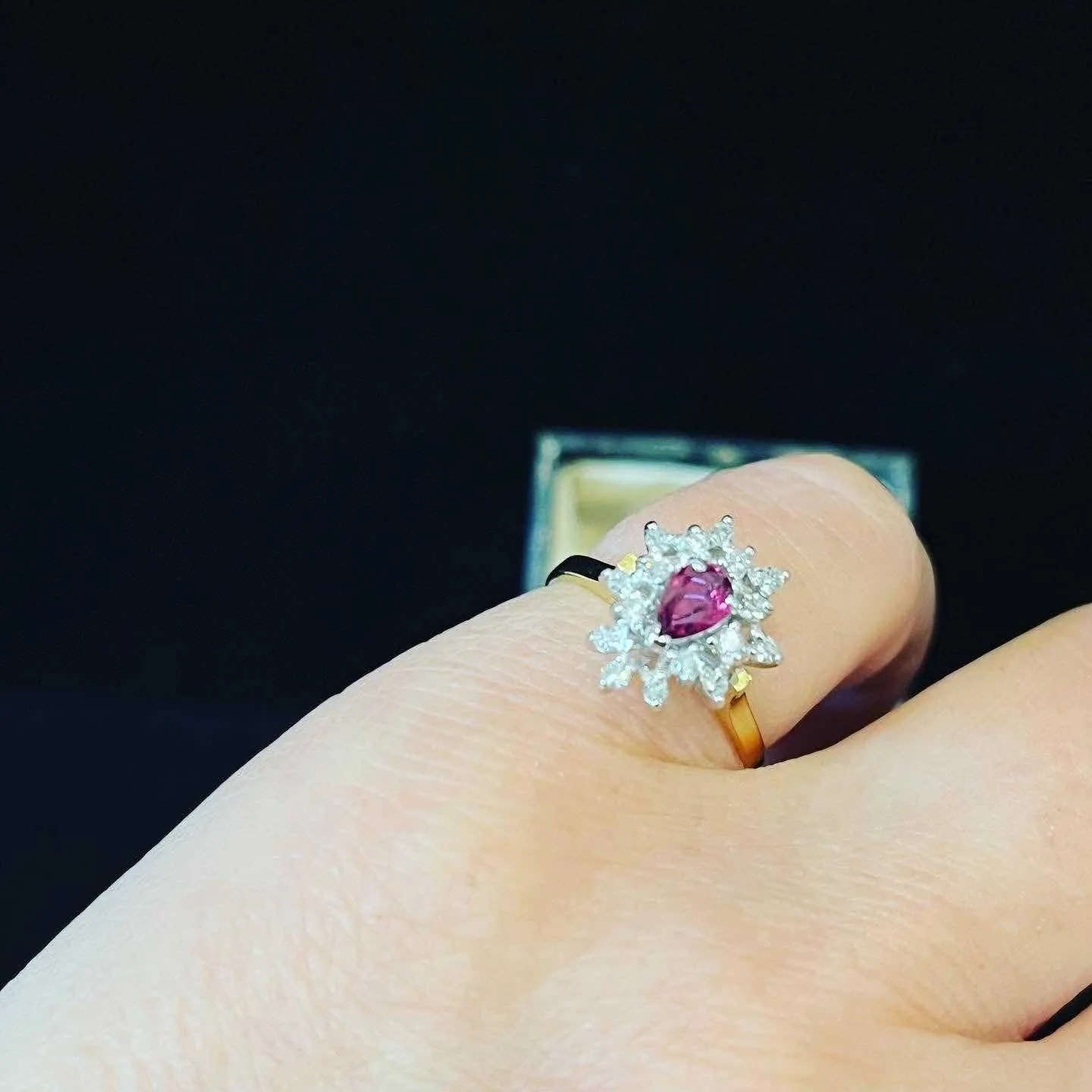 Pear Shape Ruby and Diamond Cluster Ring