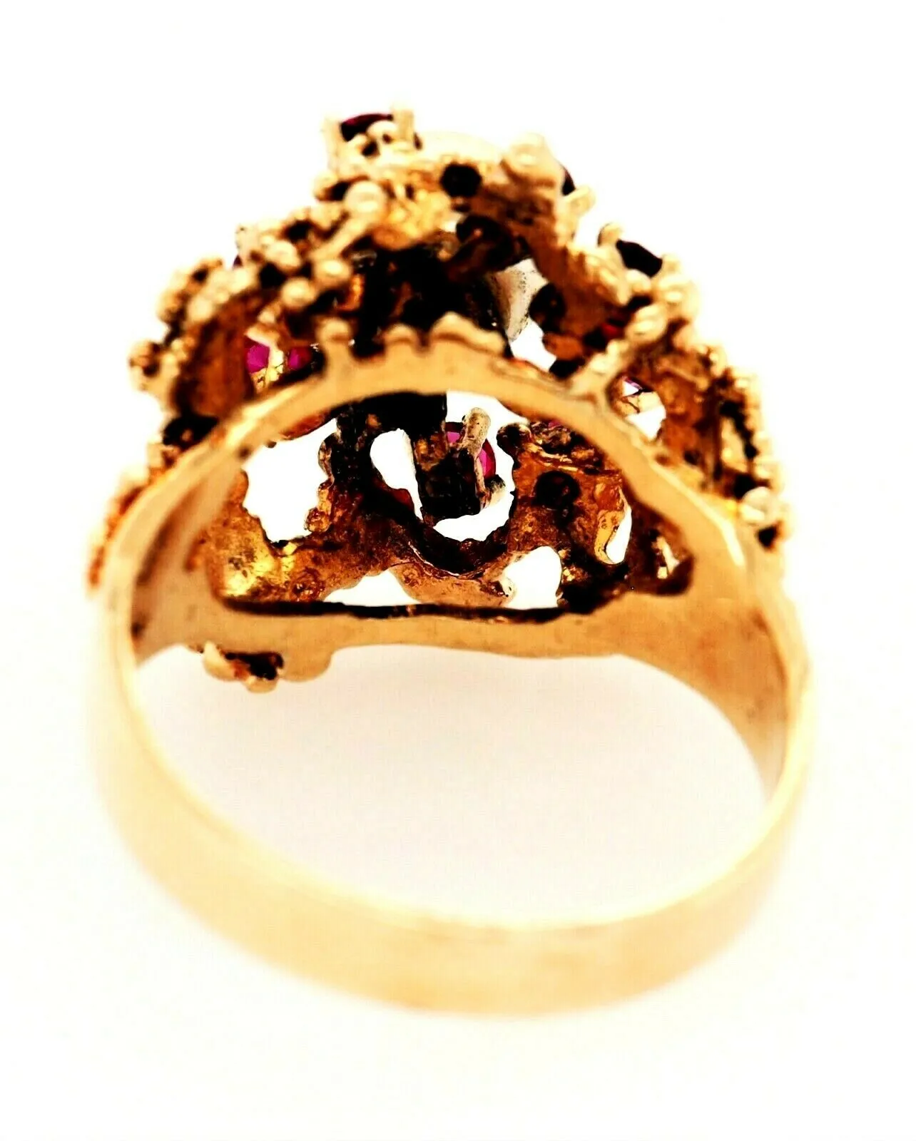 Pearl & Ruby Dress Ring 9ct Yellow Gold Fine Vintage Jewellery Band Size O 1/2