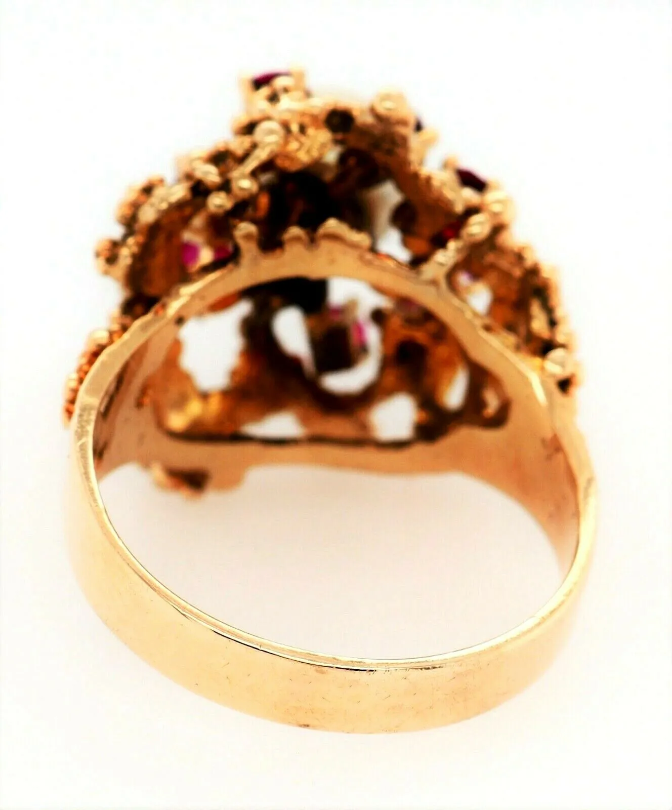 Pearl & Ruby Dress Ring 9ct Yellow Gold Fine Vintage Jewellery Band Size O 1/2