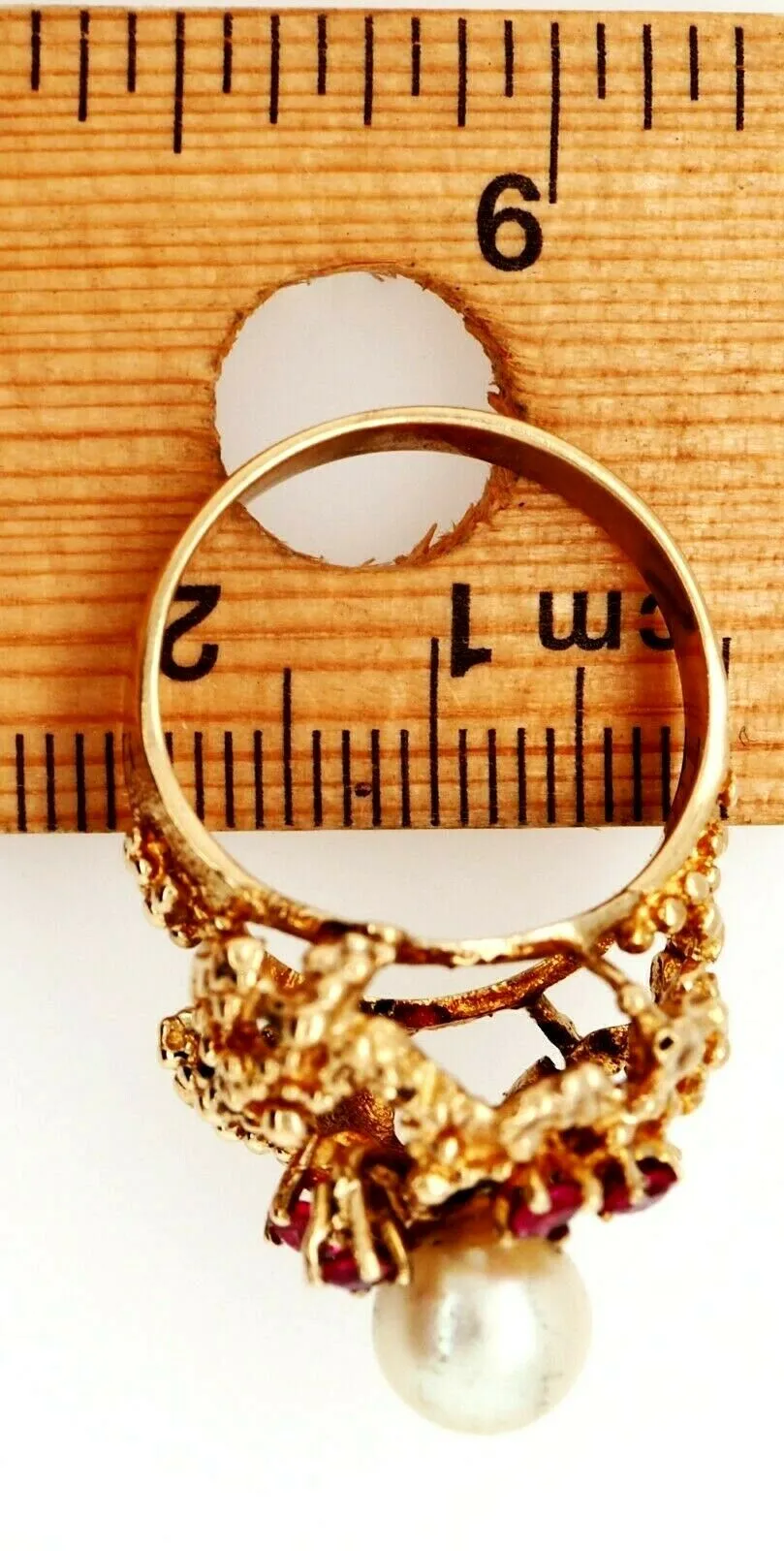 Pearl & Ruby Dress Ring 9ct Yellow Gold Fine Vintage Jewellery Band Size O 1/2