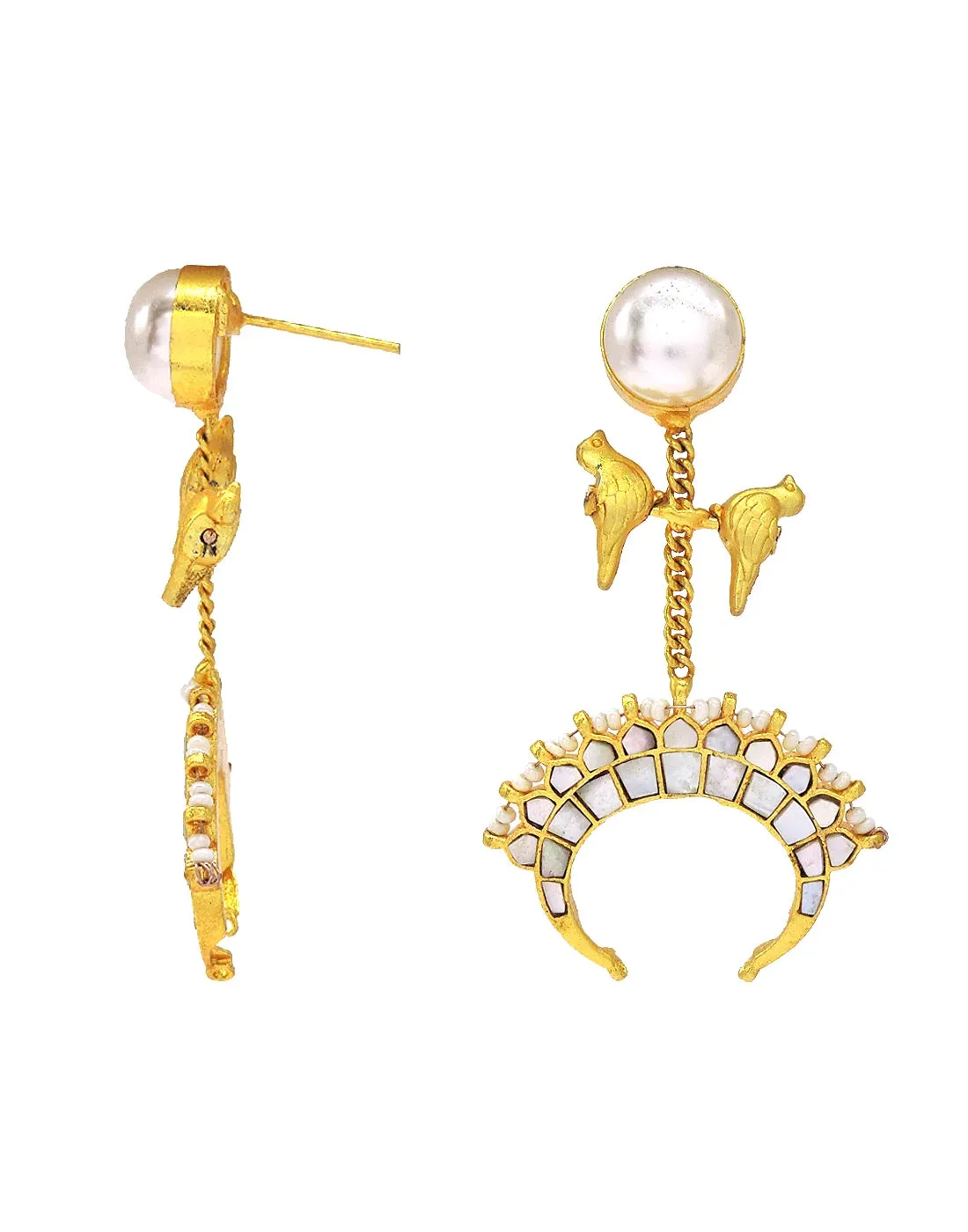 Pearl & Shell Bird Cluster Earrings