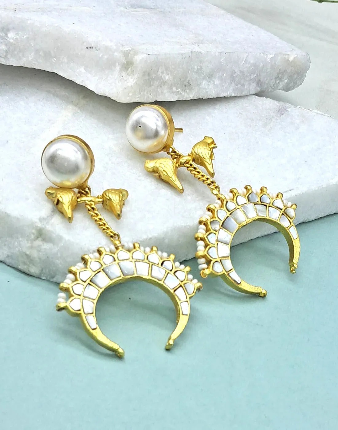 Pearl & Shell Bird Cluster Earrings