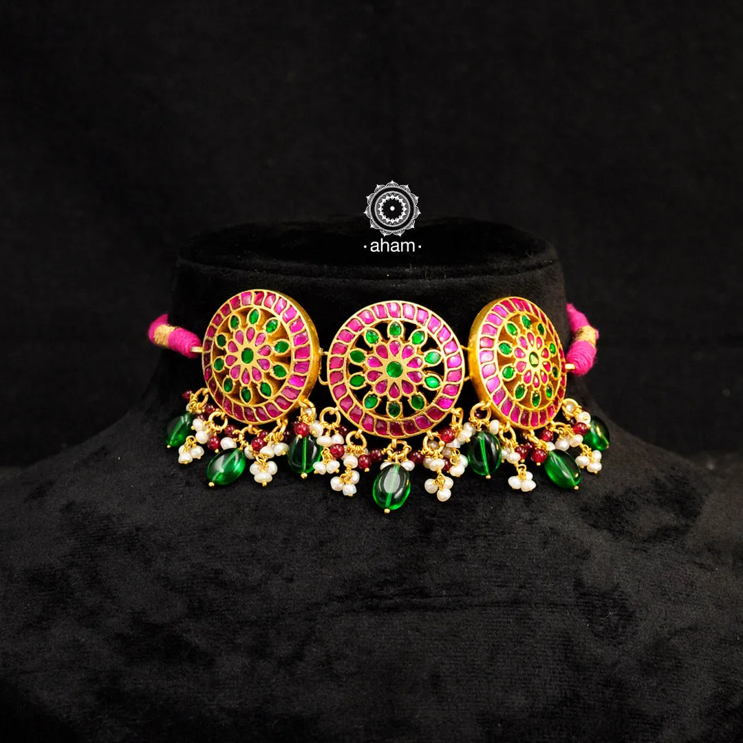 Pink & Green Gold Polish Silver Choker