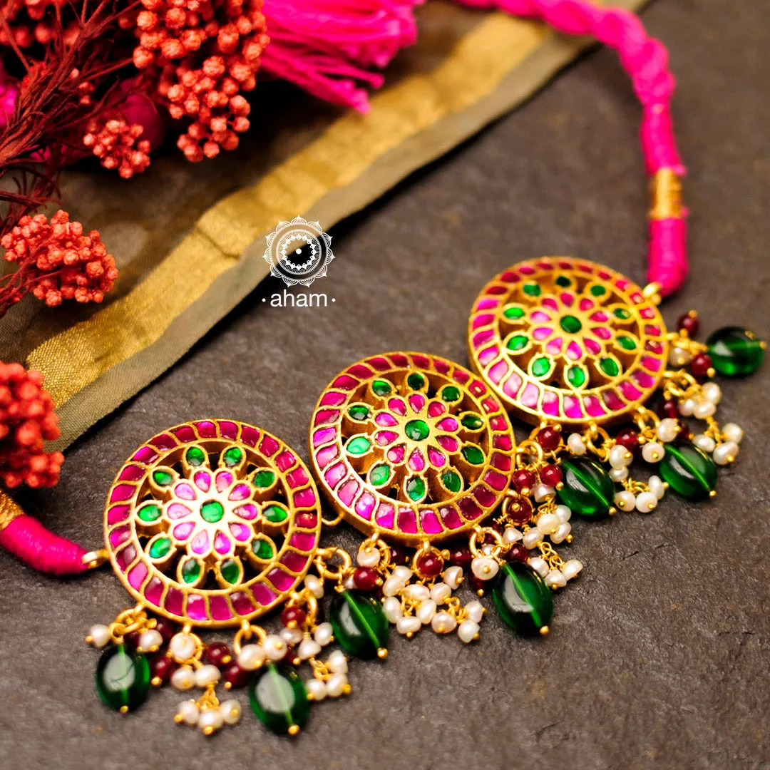 Pink & Green Gold Polish Silver Choker