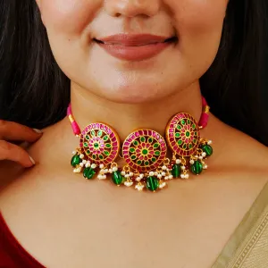 Pink & Green Gold Polish Silver Choker
