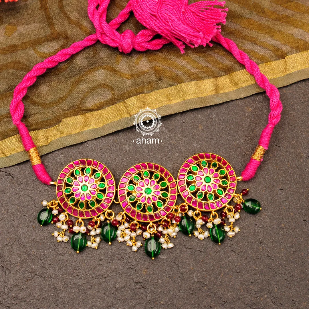 Pink & Green Gold Polish Silver Choker