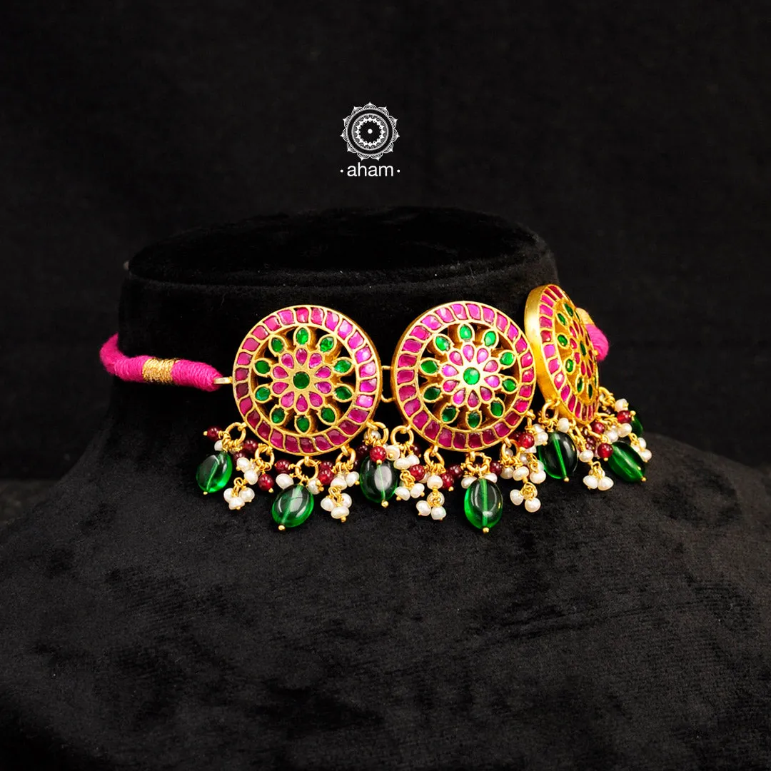 Pink & Green Gold Polish Silver Choker