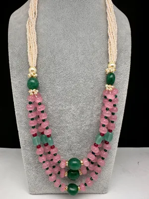 Pink Pumpkin Beads and Green Beads Multi Layer Necklace