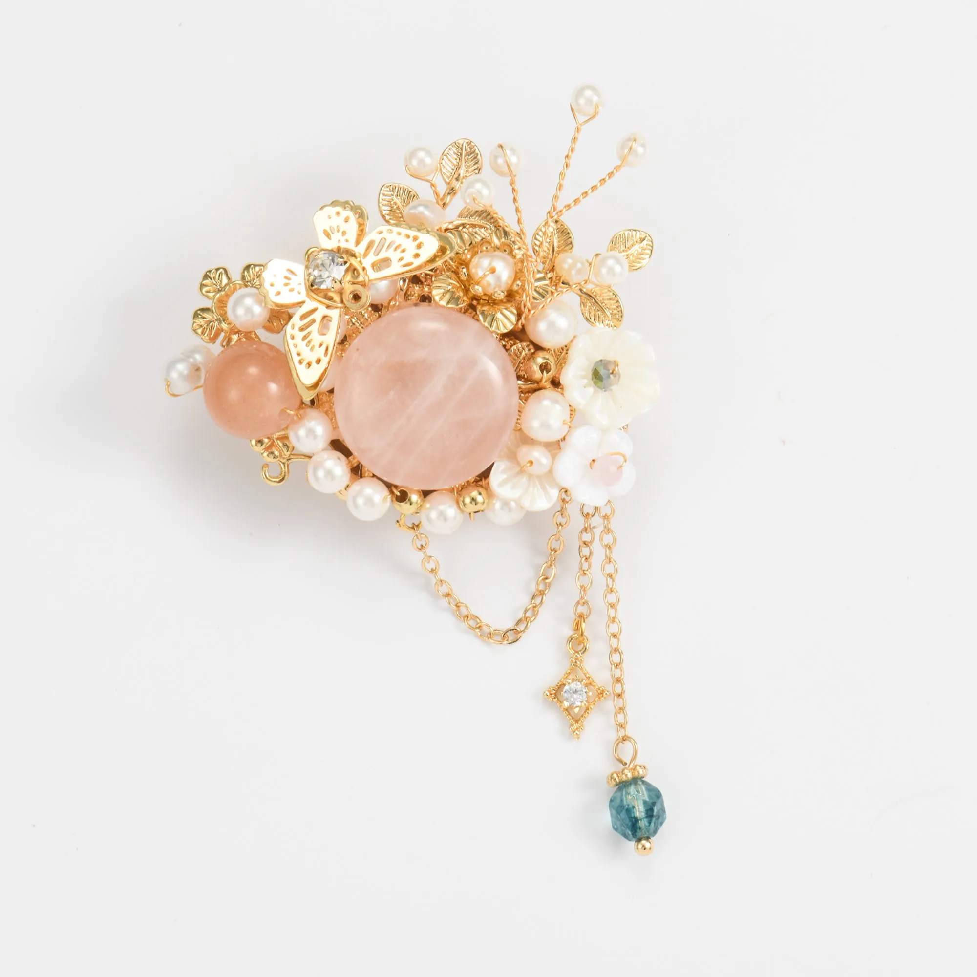 Pink Stone Chain Drop Brooch