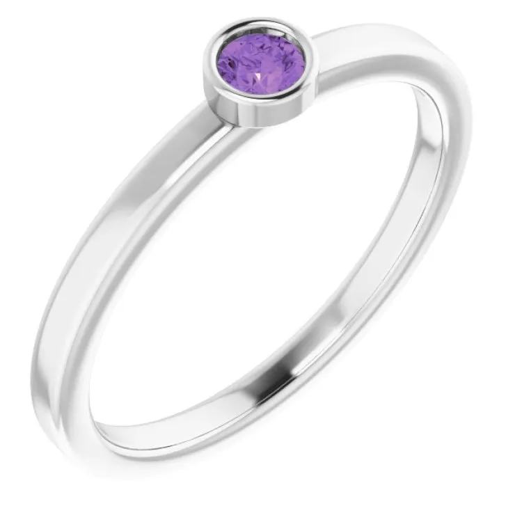 Platinum 3 mm Natural Amethyst Ring