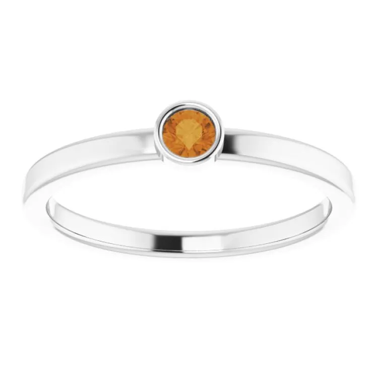 Platinum 3 mm Natural Citrine Ring