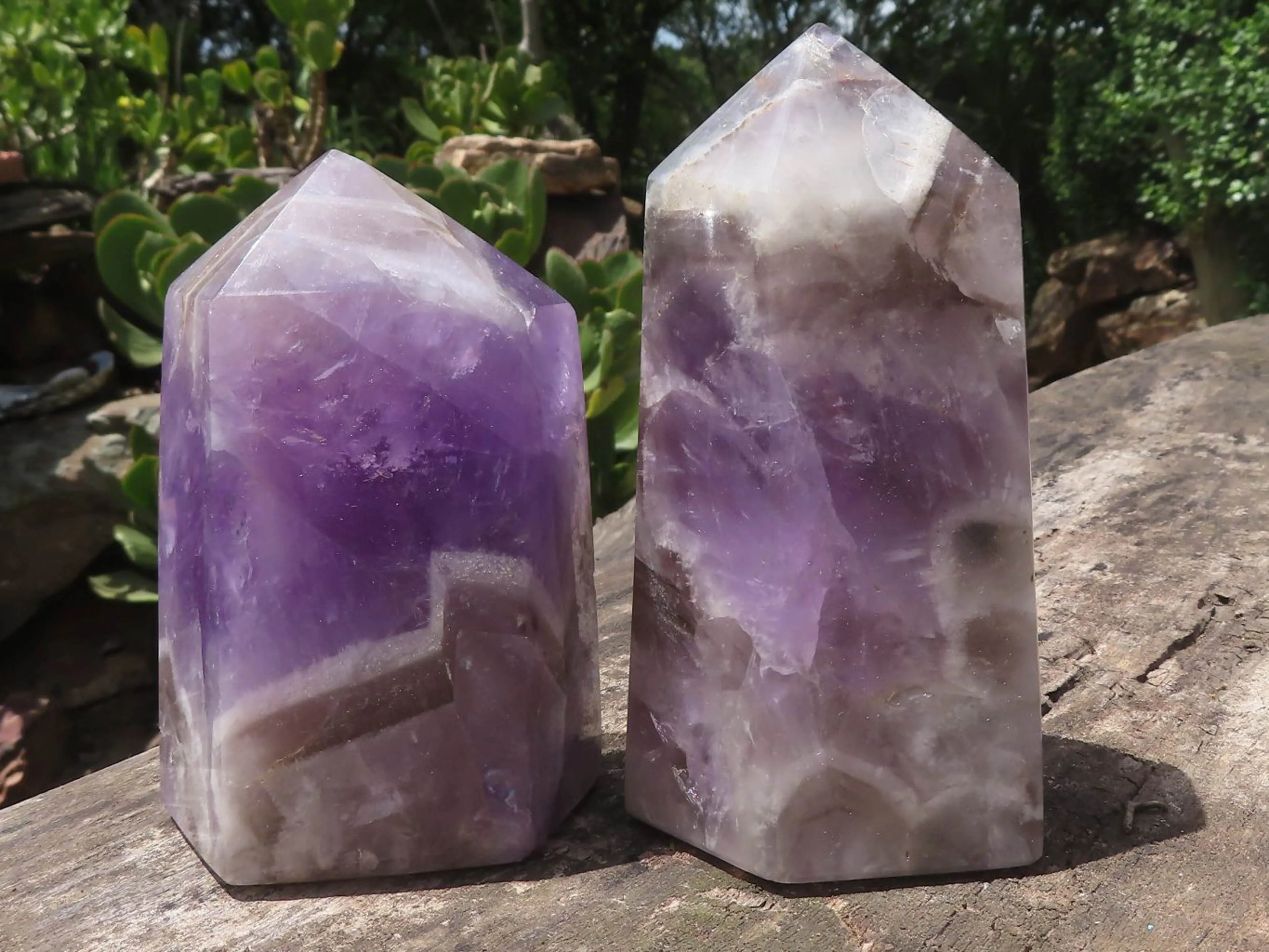 Polished Amethyst Points With Smokey Patterns x 2 From Madagascar