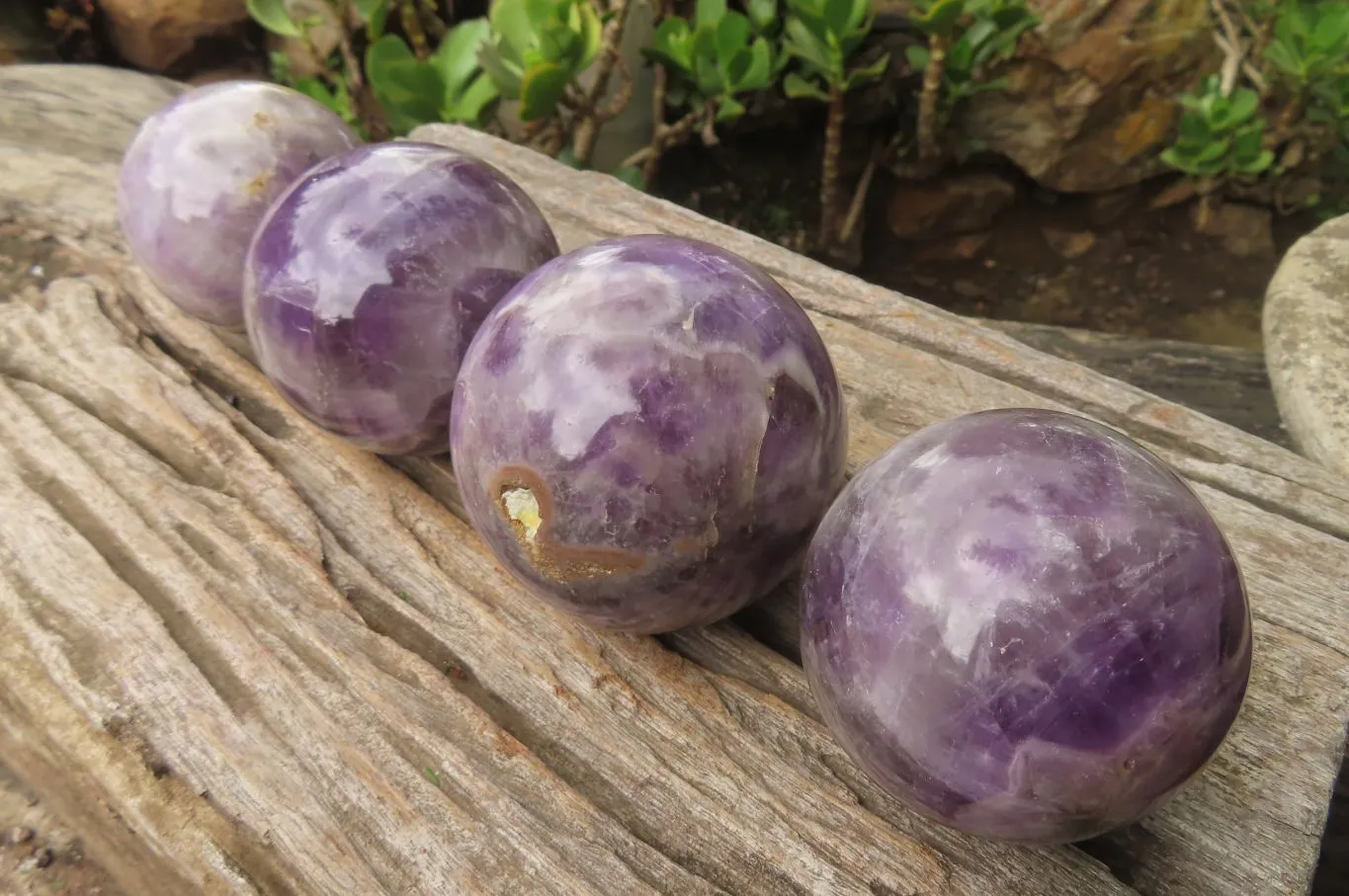 Polished Chevron Amethyst Spheres x 4 From Madagascar