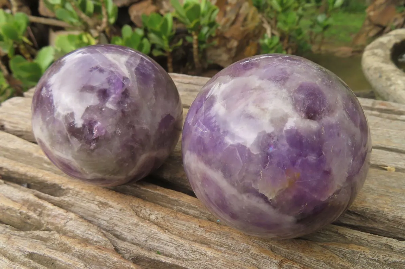 Polished Chevron Amethyst Spheres x 4 From Madagascar