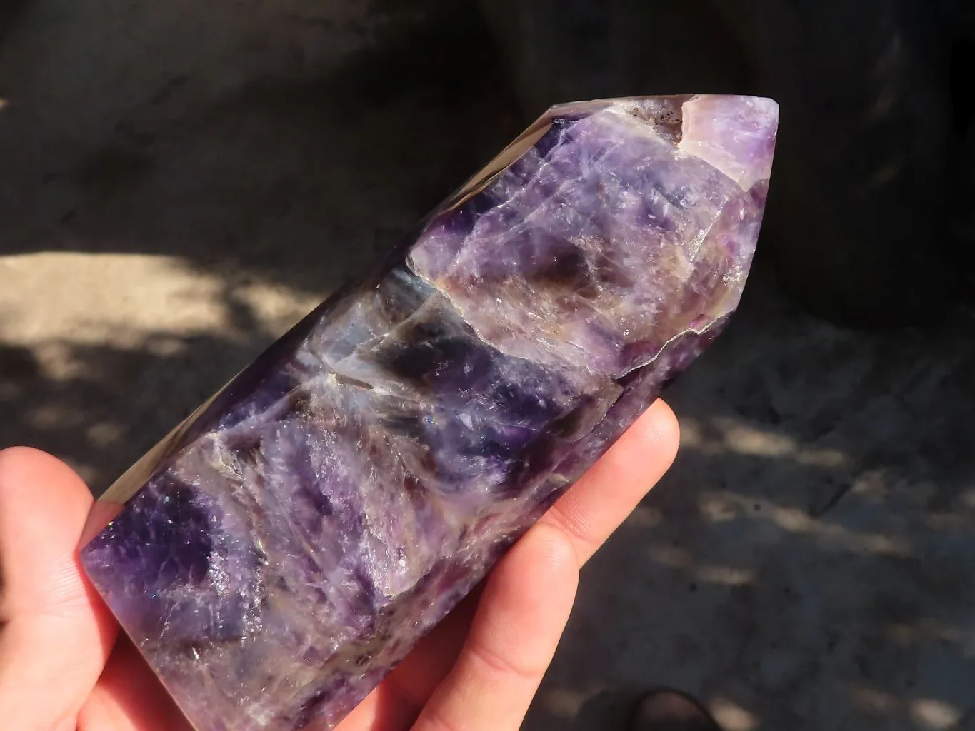 Polished  Dream Chevron Amethyst Points x 2 From Madagascar