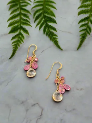 Pom Jewelry Rose Quartz and Pink Sapphire Earrings In Gold Fill- PERQ1