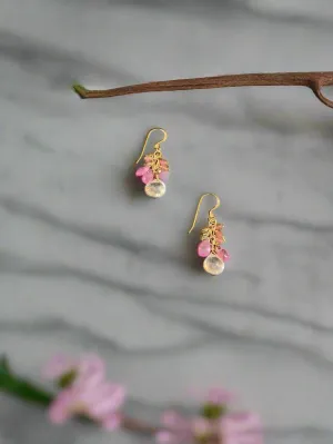 Pom Jewelry Rose Quartz and Pink Sapphire Earrings in Gold Fill- PERQ4
