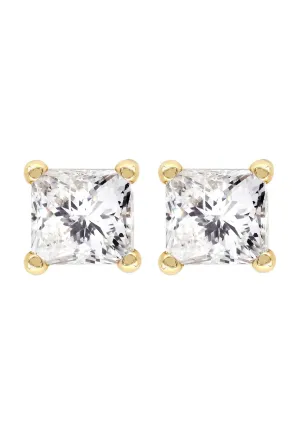 Princess Cut Diamond Stud Earrings For Men | 14K Yellow Gold | 0.97 Carats