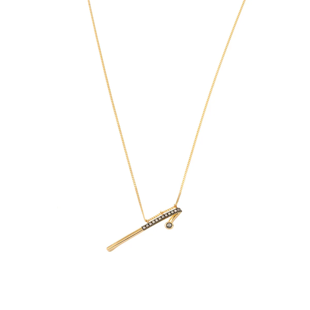 "Drosera" Black and White Diamond Long Bar Necklace