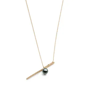 "Drosera"  Diamond Tahiti Pearl Long Bar Necklace