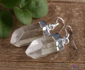Raw CLEAR QUARTZ Crystal Earrings - Silver - Raw Gemstone Earrings, Dangle Earrings, Handmade Jewelry, E0260