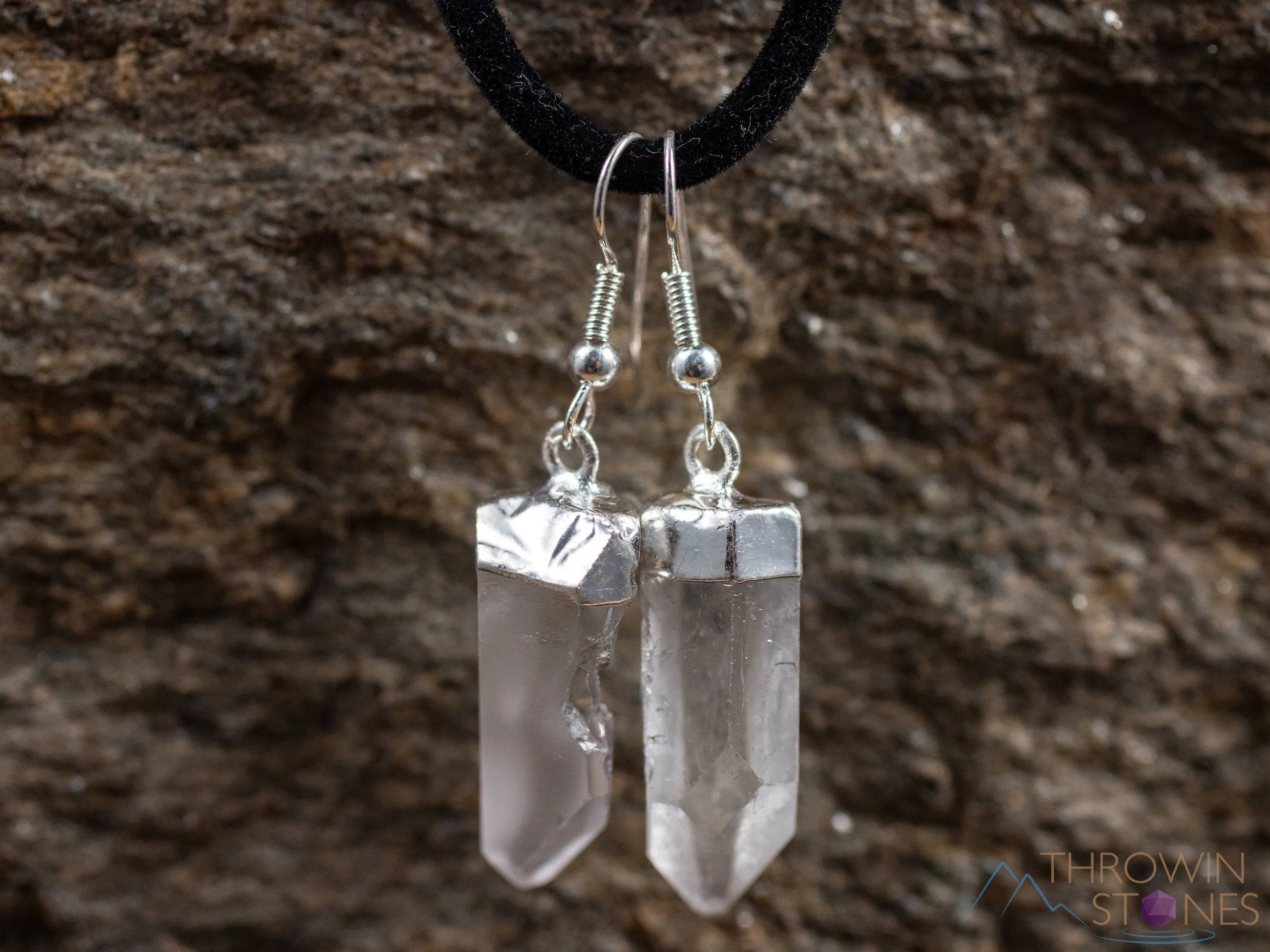 Raw CLEAR QUARTZ Crystal Earrings - Silver - Raw Gemstone Earrings, Dangle Earrings, Handmade Jewelry, E0260